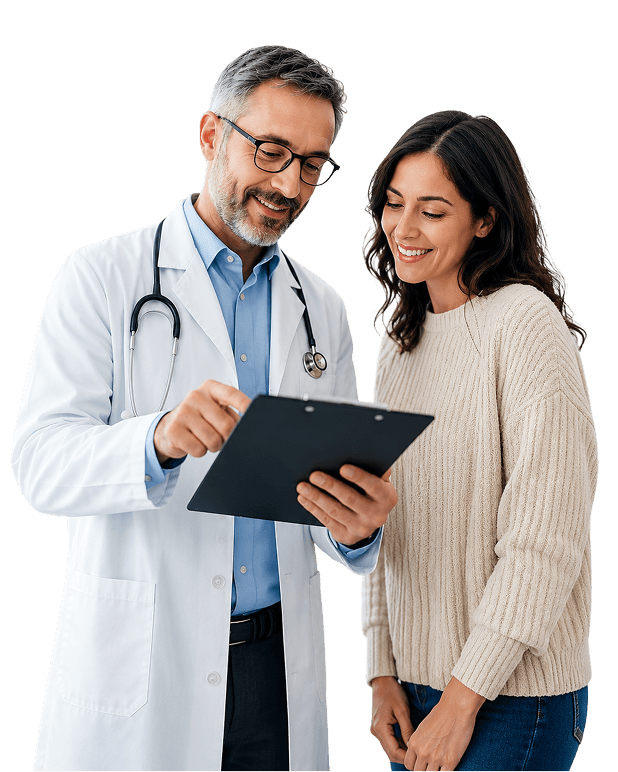 Doctor reviewing a personalized treatment plan with a female patient during a healthcare consultation focused on wellness, preventive care, and long-term health optimization