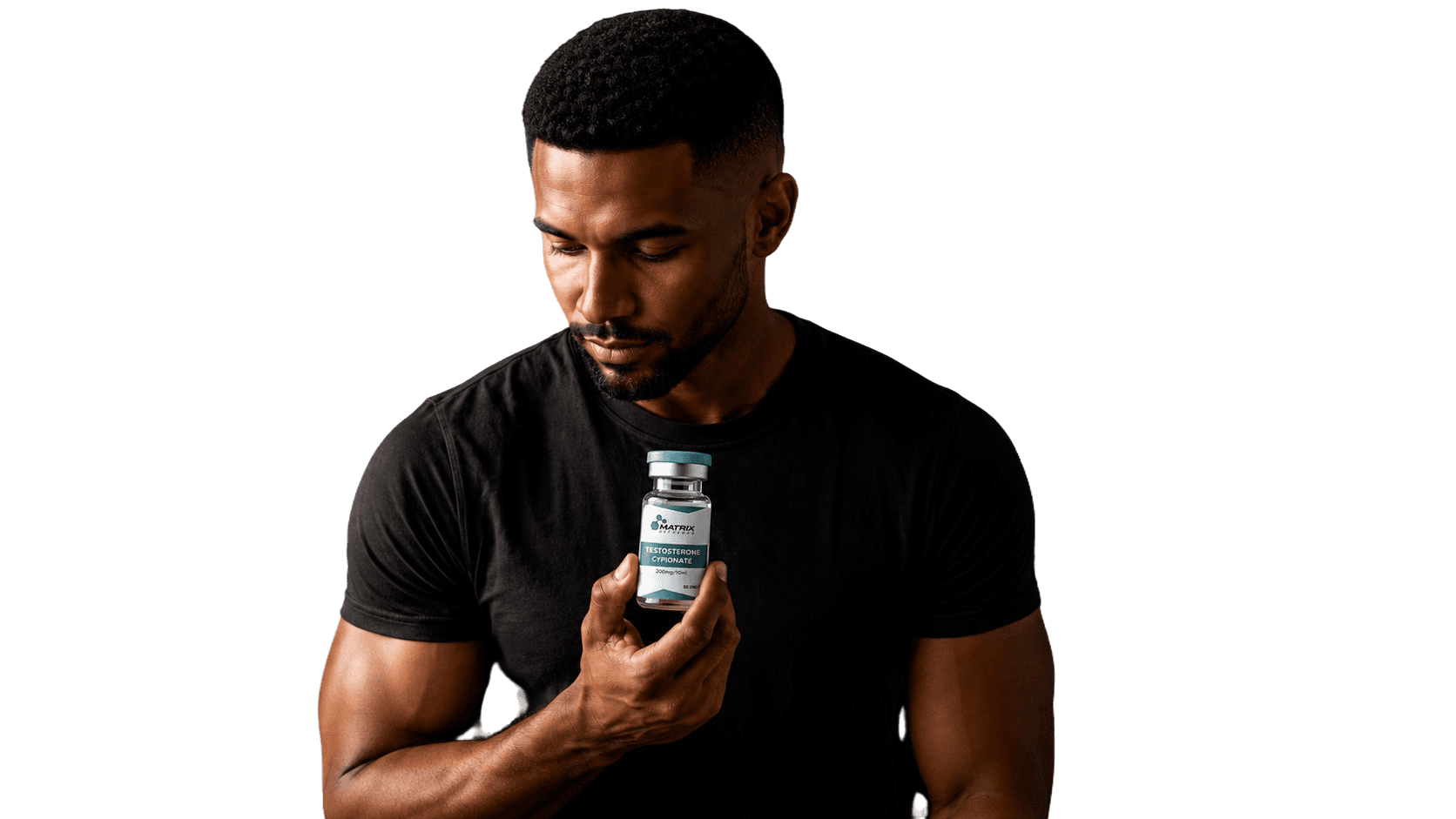 Man holding a testosterone cypionate vial.