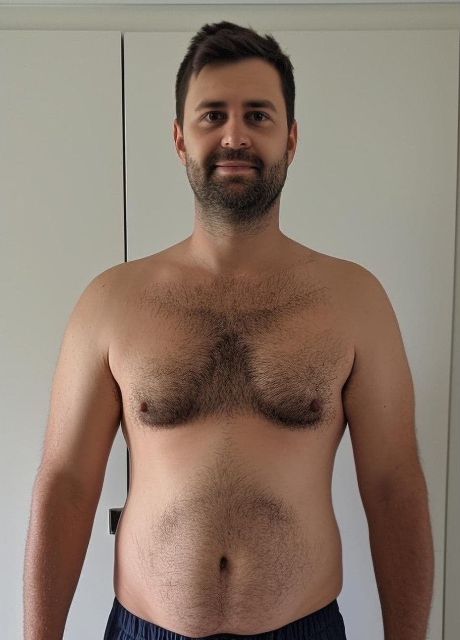 Weight loss transformation showing before in an adult man